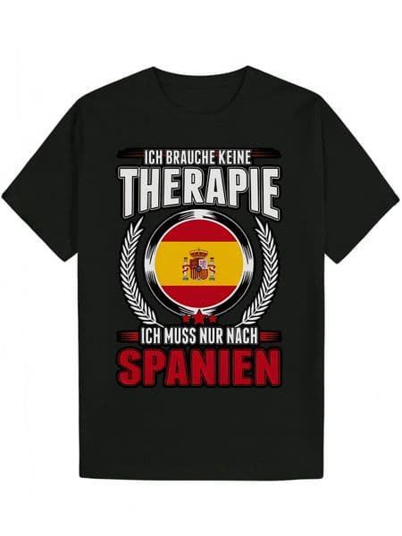 Men's Summer Casual Short Sleeve - Spanish Traditional Pattern Print, Black Polyester Crew Neck T-Shirt with 'I Need Relax' Slogan and Laurel Wreath Design, 61842