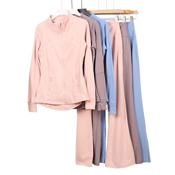Women's Yoga long clothes sleeves Jacket Outfit Solid Color Nude Sports Shaping Waist Fitness Jogging Sportswear For Lady Define Leggings