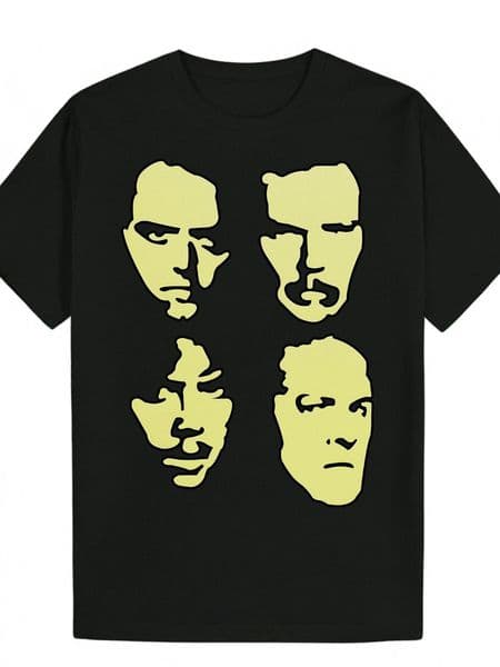 Men s Black Summer Pattern Round Neck Polyester T Shirt with Eye Catching Yellow Portrait Print Machine Washable Suitable for Casual Wear 0ab71