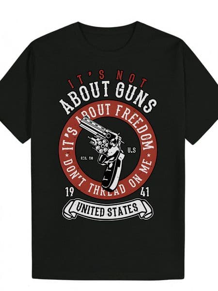 Men's Patriotic Graphic - "This Is Not a Firearm" Design Inspired by the Second Amendment, Black Casual Summer T-Shirt with Red/White Revolver and Star Print, f6323