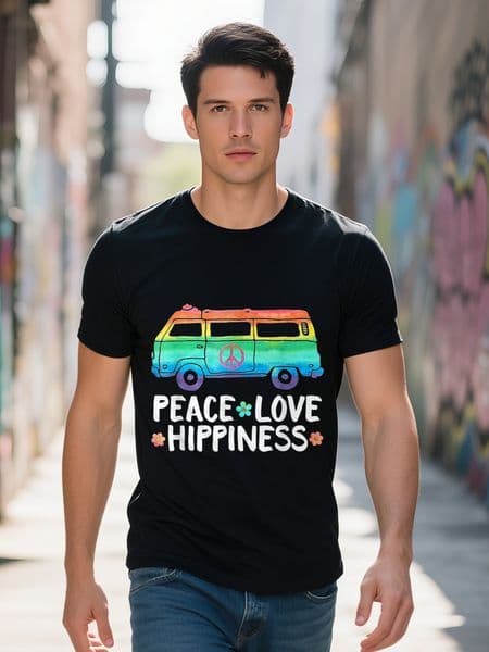 Love Hippie Rainbow Peace Symbol Flower T-Shirt - 220g 2e845