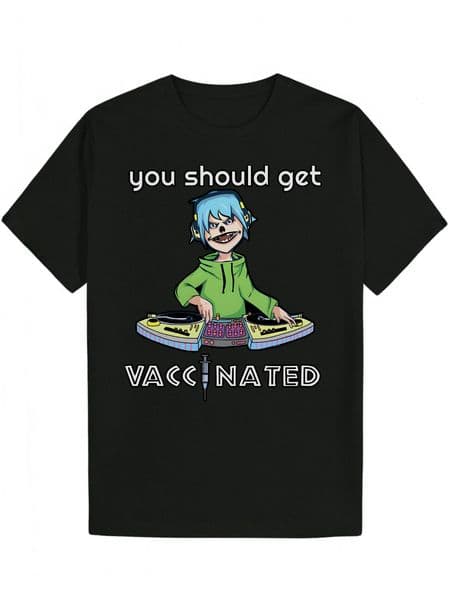 Men's Summer Pattern T-Shirt - Round Neck Polyester Fiber, Blue Hair DJ Print, Featuring 'You Should Get Vaccinated' Design, Lightweight and Breathable, 0fe8c