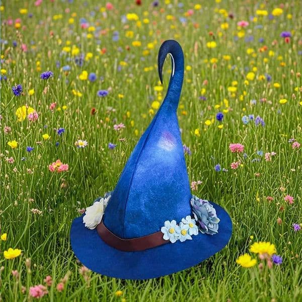 Cosplay Blue Witch Hat Paired With Cute Ruffles And Floral Decorations For Halloween And Role-Playing Accessories X250805