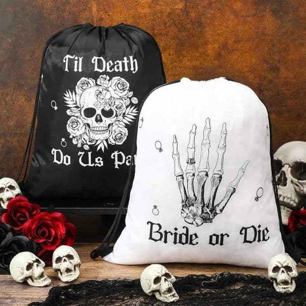 Bride or Die Drawstring Bags Till Death Do Us Bachelorette Backpacks for Gothic Halloween Bridal Shower Party Supplies Gift X250805