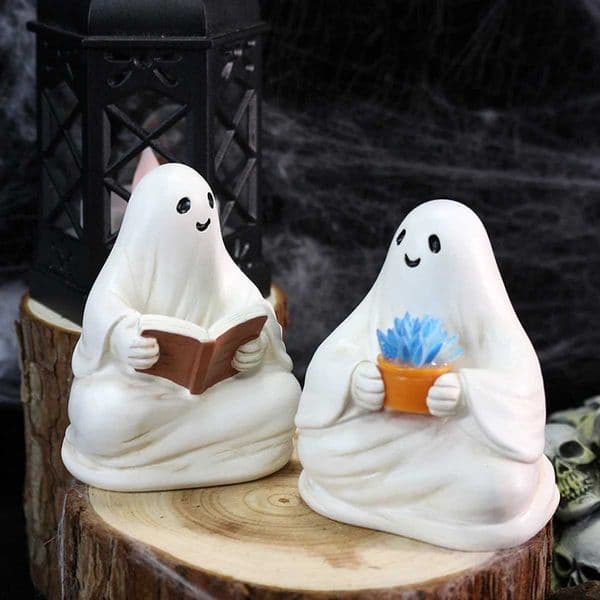 2pcs/Reading Ghost Resin Statue - Outdoor Gardening Decoration - Home Decoration Statue - Halloween Festival Gift Z250805