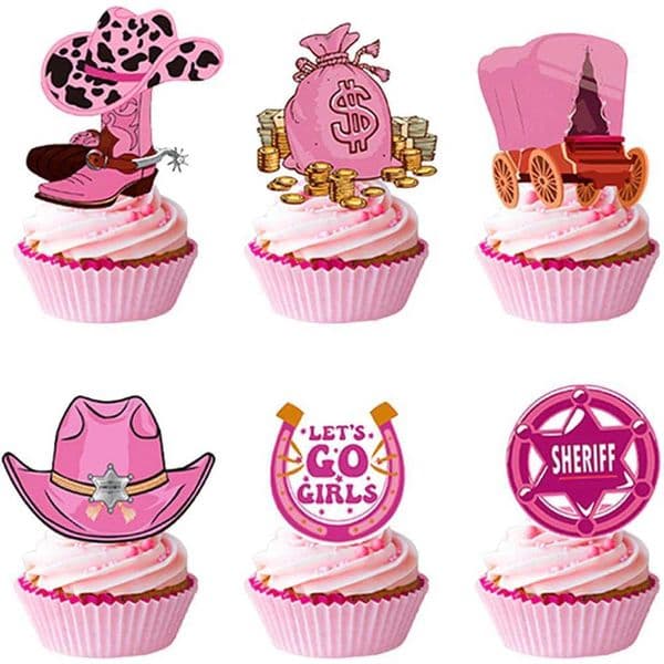 Pink Western Cowgirl Cupcake Toppers Cowboy Theme Party Supplies Favors Baby Shower Horse Farm Birthday Party Decorations X250805
