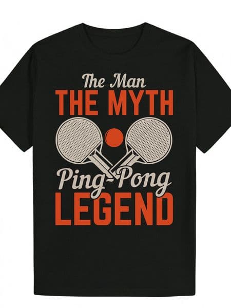 Men's Summer Casual Round Neck Polyester T-Shirt with "The for Man, The Myth, Ping Pong Legend" Pattern f0f6d