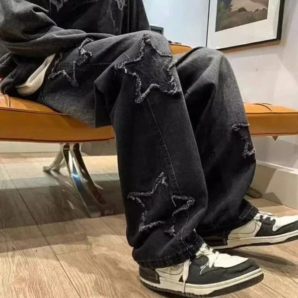 2025 Fashion Stars Towel Embroidery Brown Men Jeans Pants Y2K Clothes Straight Hip Hop Cotton Trousers Pantalon Homme 250804
