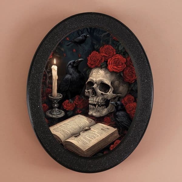 1 Piece Dark style Oval Decorative Ornament Featuring Elements of Skull Rose Raven Ancient Book Suits Gothic Spa 250806
