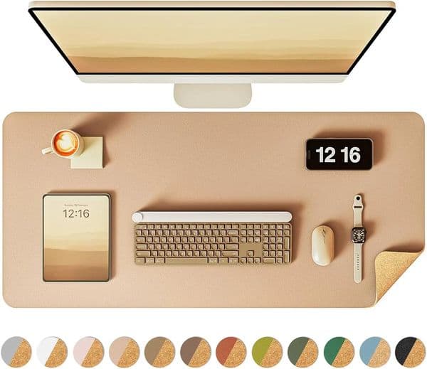 Double-Sided Desk Pad Leather Desk Mat Eco Cork Desk Pad ProtectorLarge Mouse PadWaterproof Desk Blotter for Office/Home 250801