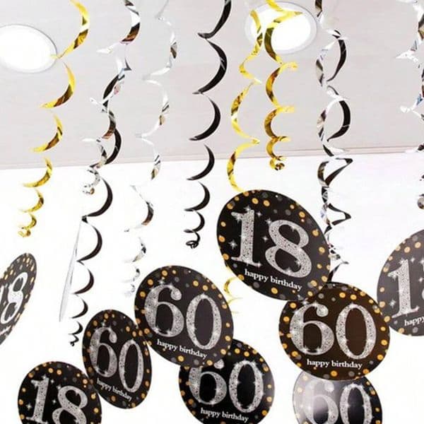 6pcs PVC Spiral Happy Birthday Swirl 18 21 30 40 50 60 70 Years Old Hanging Ornaments Birthday Party Decorations Birthday Decor 250805