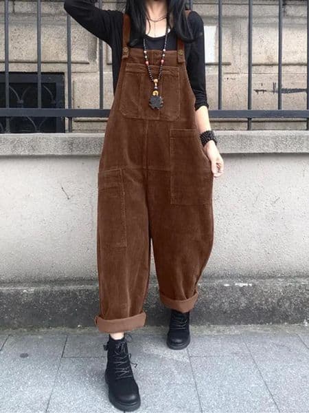ZANZEA Autumn Rompers Solid Wide Leg Playsuits Women Casual Straps Suspender Overalls Vintage Corduroy Jumpsuits Overszie 2025 250804