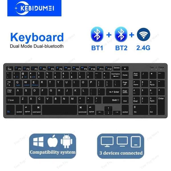 Dual-mode 2.4G Wireless Keyboard Dual 5.0 Keyboard 102 Keys Rechargeable Keyboard for MacBook Tablet PC Accessories Z250805