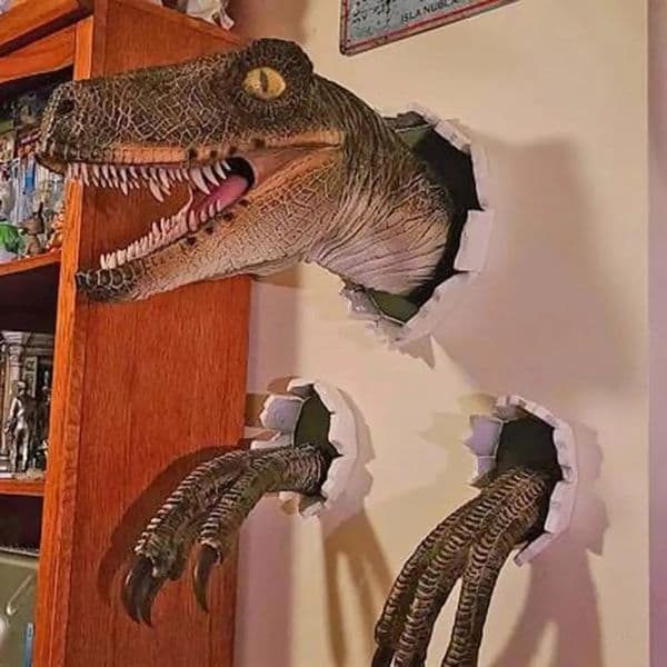 3D Wall Mounted Dinosaur Sculpture Resin Decor Prop Bursting Hanging Head with Claws Home 250806