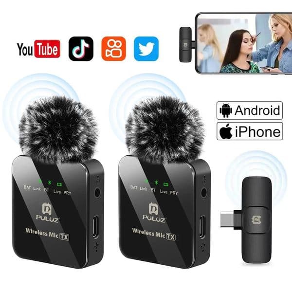 PULUZ Wireless Lavalier Microphone Portable Audio Video Recording Mini Mic for iPhone Android Outdoor Live Broadcast Phone Mic 250801