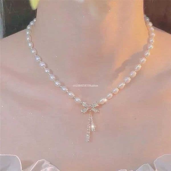 Coquette Aesthetic Pearl Necklace Korean Fashion Choker Bow Necklace Heart Pendant Y2K Accessories Cool Girl Hip Hop Jewelry Y250805