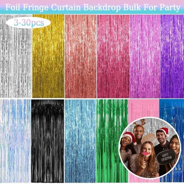 3-30 Pack Foil Curtain Backdrop Bulk Metallic Tinsel Foil Fringe Curtain for Birthday Wedding Bachelorette Halloween Party Decor X250805