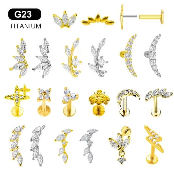 ASTM 36 G23 Leaf Branch Push In Threadless Labret Piercing 16/18/20G Earring Stud Cartilage Wholesale Body Jewelry 250805