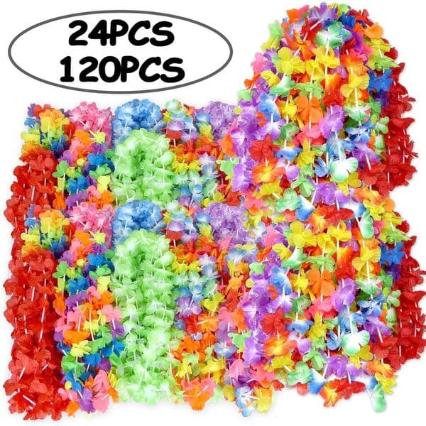 24/120pcs Hawaiian Artificial Flower Wreath Necklace Hawaii Theme Party Garland Summer Beach Wedding Birthday Party Decoration X250805