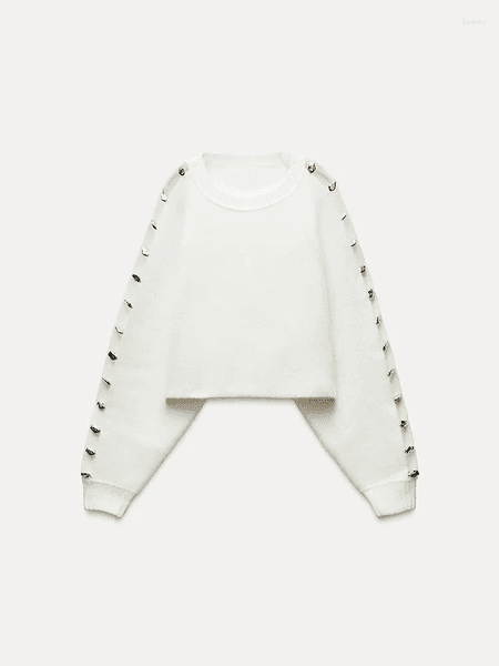 Women's Sweaters Spring Arrival Knitted Long Sve Round Ne Top Metal Ball Decoration Punk Sle Versatile Faion Commute Wind