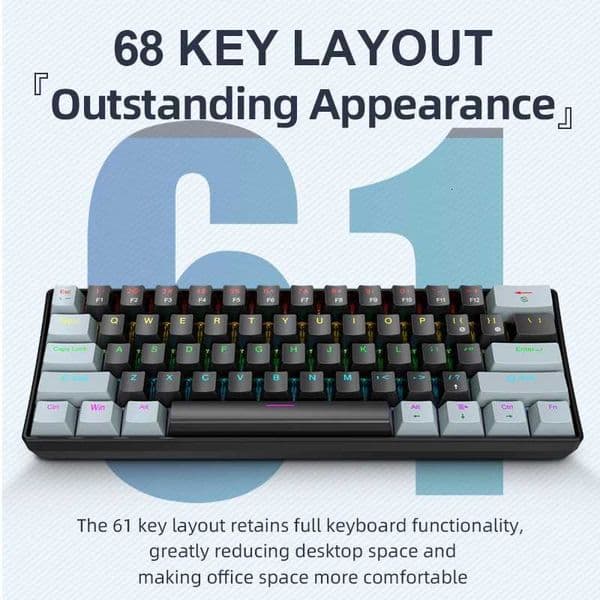 APAYADO K61 Mini Mechanical Keyboard Wired 61 Keys Phantom RGB Black/White Red/Blue Mechanical Switch for Gaming 60% Portable Z250805