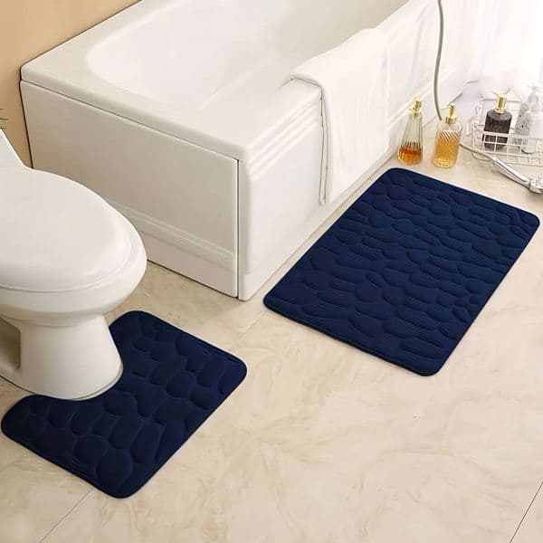 2PC embossed stone pattern toilet mat door mats absorb water nonslip carpet can wash strip home decoration 250806