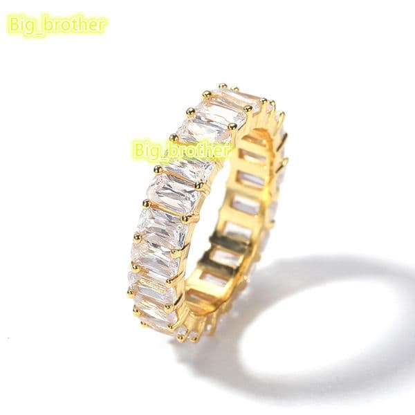 Trendy Iced Out Cubic Zirconia Square Baguette Cz Diamond Hip Hop Eternity Engagement Wedding Band Ring for Men and Women