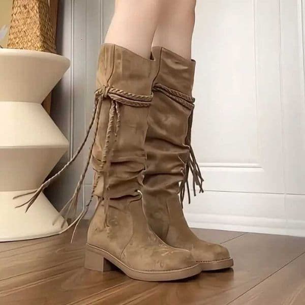 2025 Womens Knee-high Boots High Quality Suede Cowhide Boot Wern Cowboy Boots for Women Fi Knight Boot Botas Mujer XJ250807