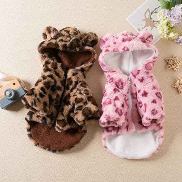 Winter Pet Dog Clothes Warm Fleece Dog Hoodie Leopard Dog Coat Jacket French Bulldog Clothing for Small Dogs Pets Costumes 250805