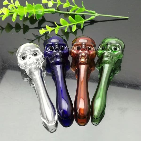 Glass Oil Burner Pipes hookah Glass Smoking bongs Smoke Pipes Colored skull glass straight pipe