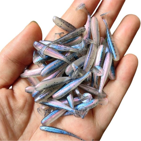 50PCS Micro Soft Fishing Lures 0.35g/35mm T-tail Worm Lure Small Artificial Bait Jig Wobblers Bass Pike Fishing Tackle 250807