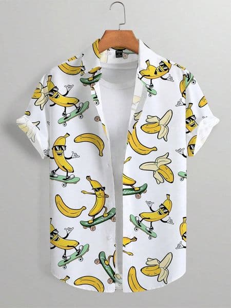 Mens Shirt Lapel Party Casual Street Short Sleeve Summer Fashion Banana Animation 3D Print Tops Clothing 250807BANJIA