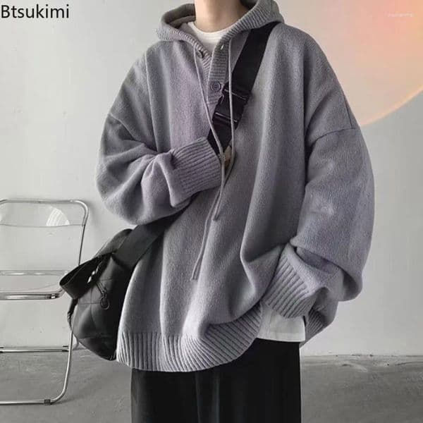 Men's Sweaters Casual Hooded Sweater Coat Autumn And Winter High Neck Loose Lazy Woolen Knitted Thick Outer Overcoat