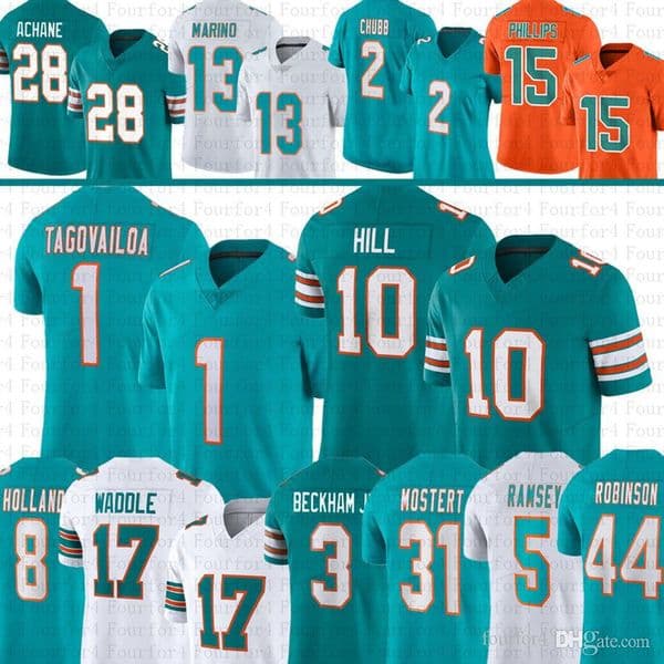 Tyreek Hill 1 Tua Tagovailoa Jaylen Waddle Football Jersey Jalen RamseyBradley Chubb Dan Marino Devon Achane Chop Robinson Raheem Mostert Braxton Berrios Holland