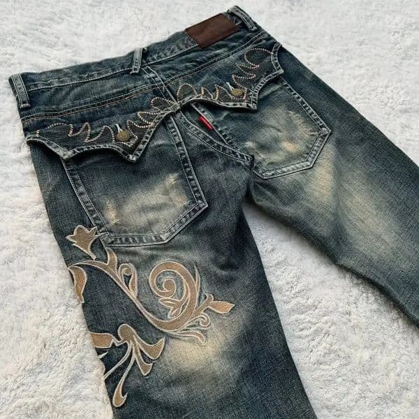 Y2K Harajuku Retro American Jeans for Mens Gothic Hip-Hop Street Casual Baggy Blue Jeans Trendy Versatile Flared Jeans 250804