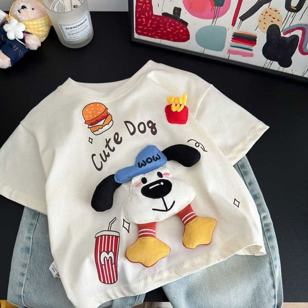 Children's short-sleeved T-shirt for boys and girls, thin summer cute 3D doll half-sleeve, parent-child pure cotton round neck top.L250807