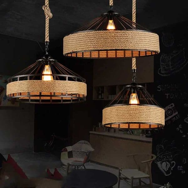 Classical Hemp Rope Pendant Hanging Lamp Lustre for Ceiling Chandelier Classic Retro Antique Industrial Iron Dining Room Light X2508071