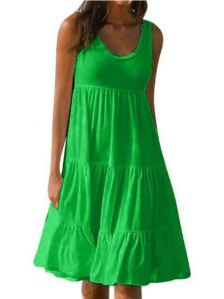Fashion Summer Beach Sleeveles Dress Oneck Casual Elegant Loose Solid Color Dresses 250807BANJIA