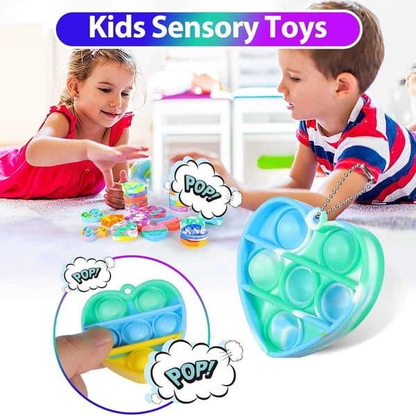 2026 New perfume 30Pcs Pop Keychain It Fidget Bracelet Heart Key Ring Rainbow Sensory Toys Set Bulk cologne Pack Classroom Prizes Party Favo