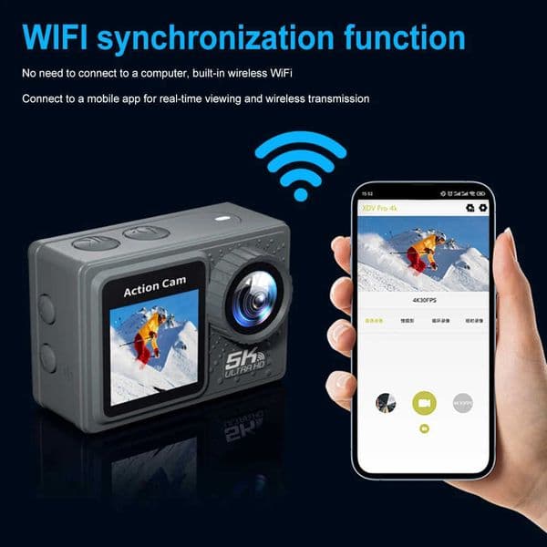 5K 4K 60FPS Action Camera Waterproof Dual Screen WiFi Sport Cam with Remote Stabilization T250806