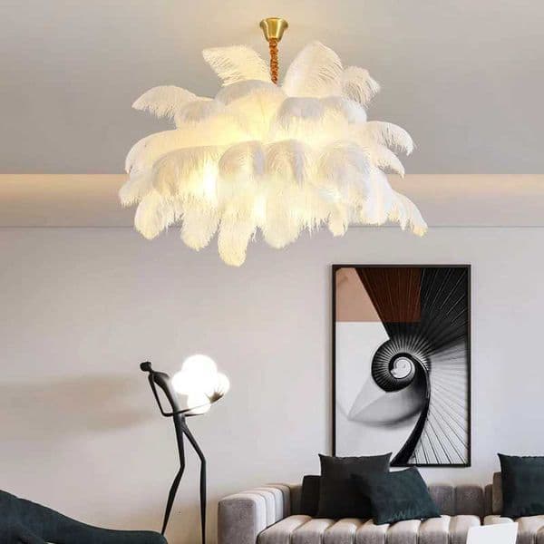 Nordic Ostrich Feather Lamp Led Pendant Lights Living Room Home Decor Indoor Bedroom Lighting Chandelier Hanging Light Fixture X250807