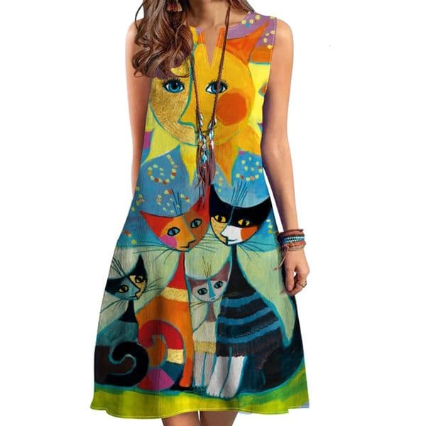 2024 European and American Cross Border Womens Dress Vneck Sleeveless Sexy Printed Large Hem Foreign Trade 250807BANJIA