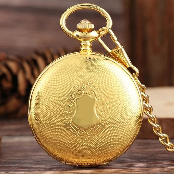 Gold Shlied Royal Pattern Mehcnaical Automatic Pocket Watch With 30 cm Chain Fob Watches For Men Women 250807