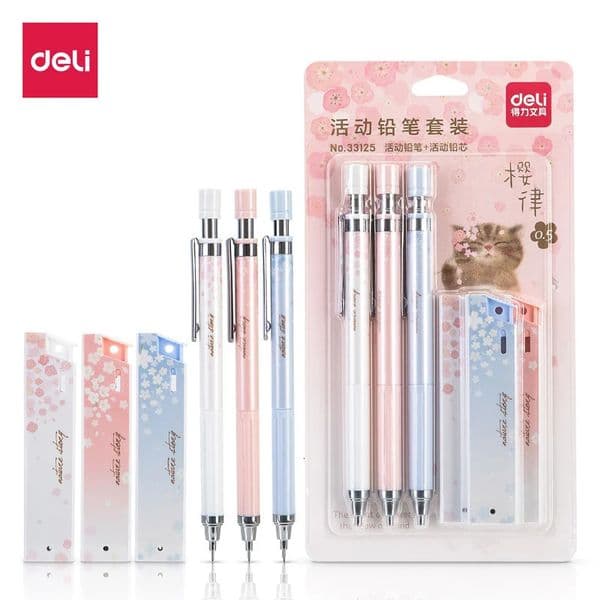 DELI Mechanical Pencil Set With HB Lead Replacement Retractable Pencils Refill for Students Stationery 250806