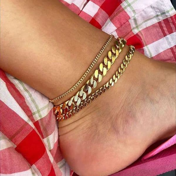 Tarnish Free Hypoallergenic 25mm 6mm 8mm Cuban Chain Gold Plated Anklets For Women Summer Beach Foot Bracelet Jewelry 250808