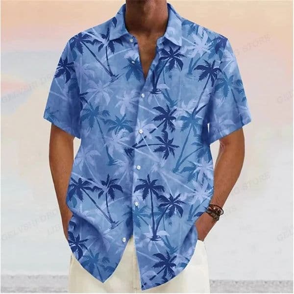 Summer Men Hawaiian Shirts Coconut Tree Lapel Camisas Fashion Short Sleeve Shirt Floral Blouse Turn Over Collar Clothes Male 250807