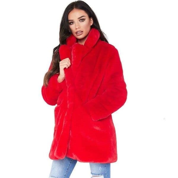 Women's Clothing Suit Collar Mid-Length Thickened Imitation Rabbit Fur Plush Coat