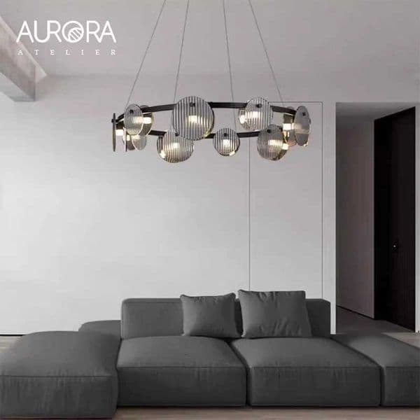 Luxury Ring Chandelier Nordic Black Round Glass Lamp Living Room Kitchen Island Hanging Lamp Lustre Indoor Dining Table Light X250807