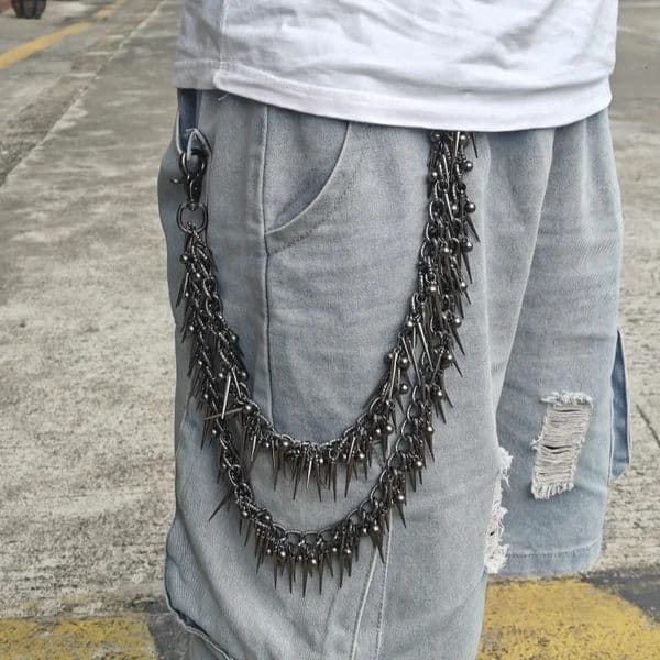 Model Punk Hip Hop Black Gun Plated Double-layer Rivet Metal Biker Pants Chain Male Woman Fashion Rock And Roll Accessories 250807
