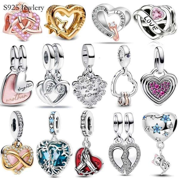 2025 NEW S925 Snake 925 Sterling Silver Family Tree Pink Love Heart Dangle Charm Fit 3Mm Bracelet Woman Necklace Jewelry Accessories